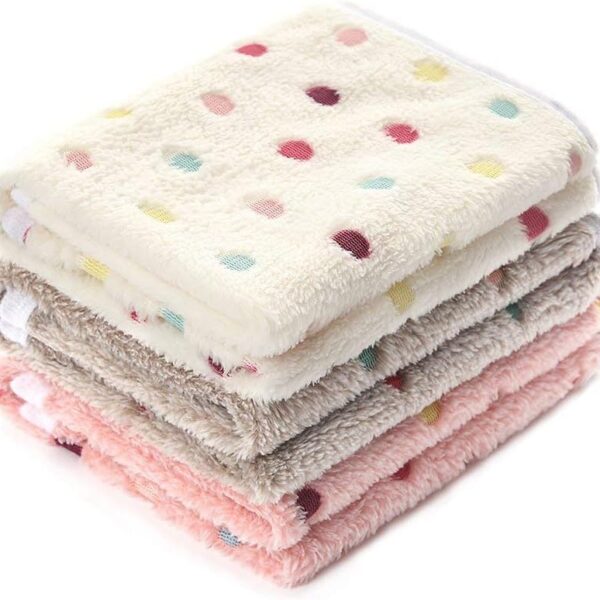 1 Pack 3 Blankets Super Soft Cute Dot Pattern Pet Blanket Flannel Throw for Dog Puppy Cat Beige/Brown/Pink Small