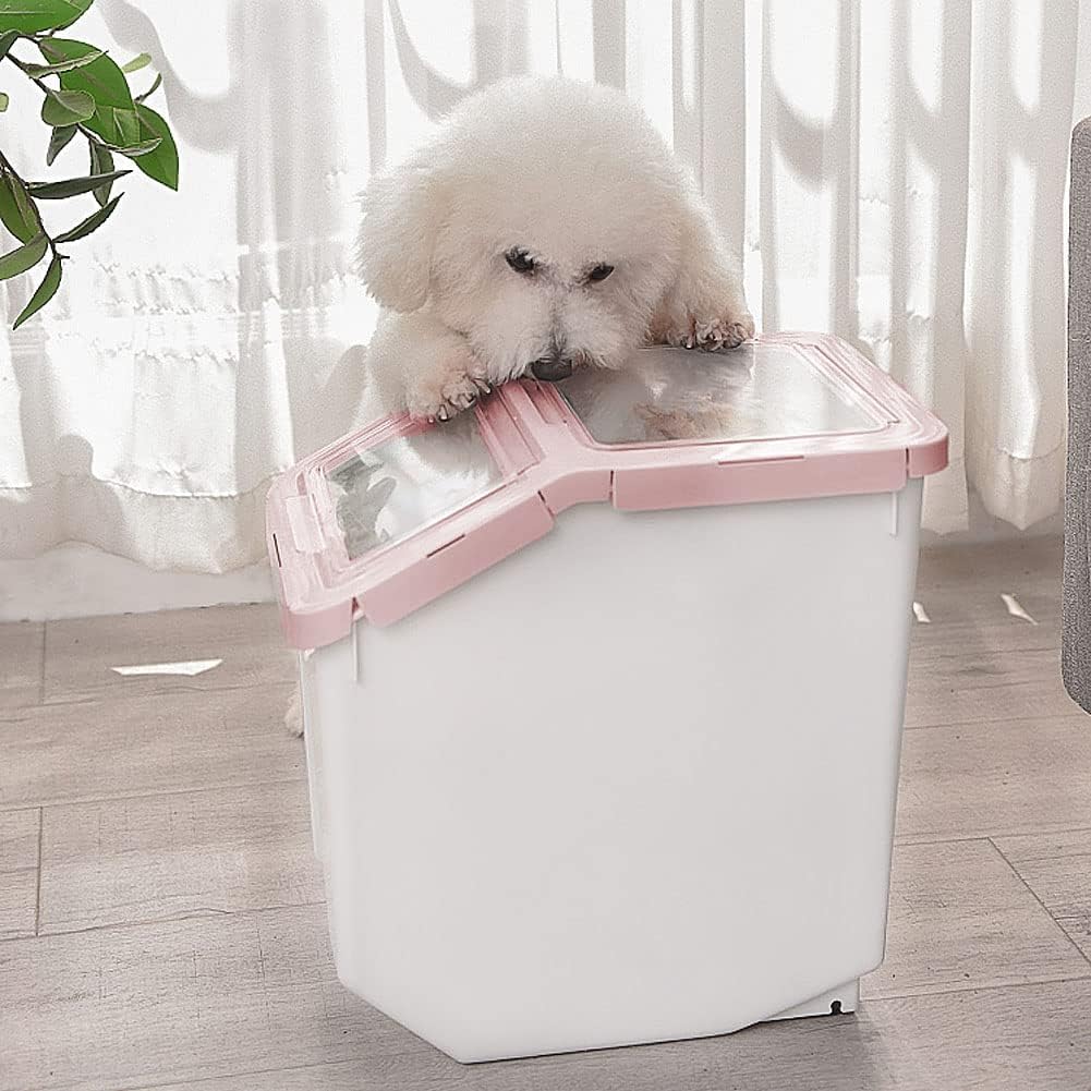 Dog Food Storage Container Airtight Box Pink,10kg Bulk Dry Food Grain Storage Barrels Sealed Bucket,Pets Food Bin with Seal Locking Lid, Wheels,Measuring Cup,1pcs Scoops(Random Color) - Image 2
