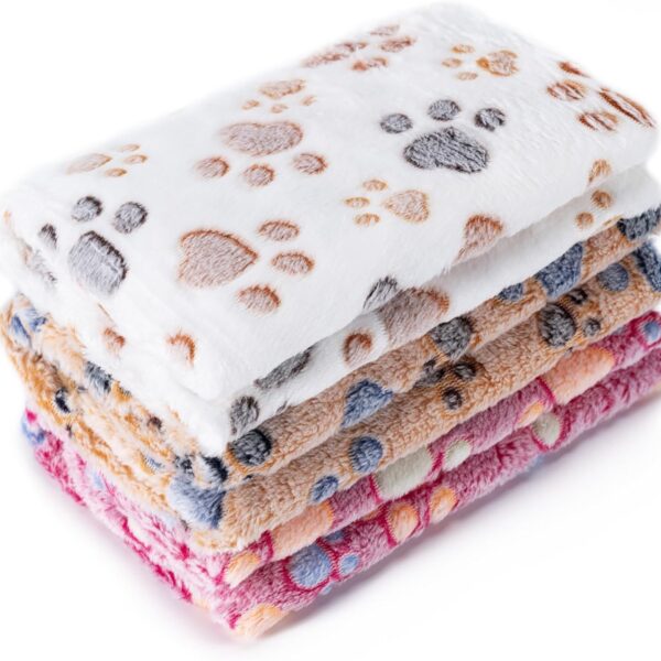 1 Pack 3 Blankets Super Soft Fluffy Premium Fleece Pet Blanket Flannel Paw Printed Throw for Dog Puppy Cat (Small 23x16'', Brown, Pink, White)