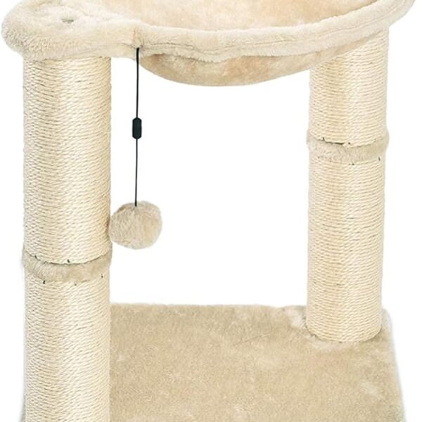 Cat Tower with Hammock and Scratching Posts for Indoor Cats, 15.8 x 15.8 x 19.7 Inches, Beige