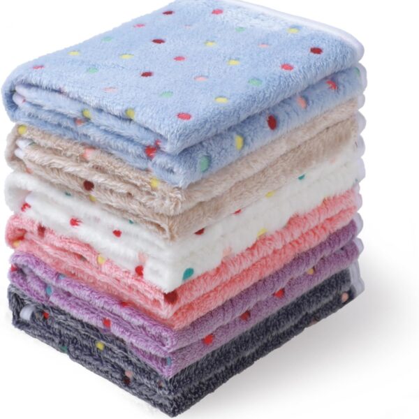 1 Pack 6 Blankets Dog Cat Soft Fluffy Fleece Pet Blanket Warm Cute Print Design Puppy Kitten Blanket Doggy Dot Small(23"x16")