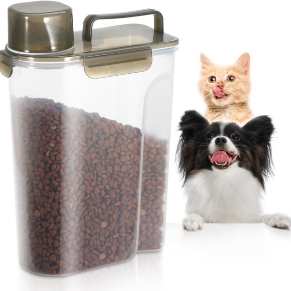Dog Food Storage Container, Large Airtight Cat Food Container with Bigger Spout and Cup, Portable Travel Pet Food Storage Dispenser for Small Animal Kibble Storage, Bird Seed Container