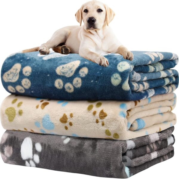 1 Pack 3 Blankets for Dogs, Dog Blanket for Large & Medium Pet Cat, Premium Soft Fluffy Suitable for Dog Kennels & Beds, Sofas, Gifts Puppy Essentials, 41x31inch, Gray/Blue/Beige