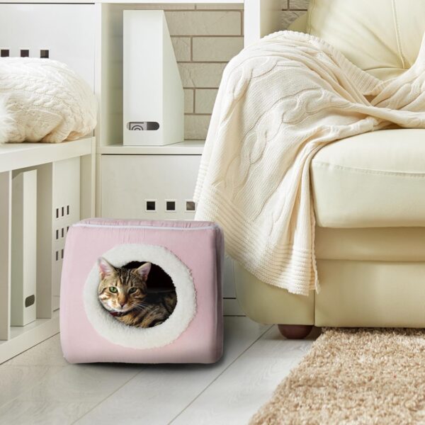 Cat House - Indoor Bed with Removable Foam Cushion - Cat Cave for Puppies, Rabbits, Guinea Pigs, Hedgehogs, and Other Small Animals by (Pink)