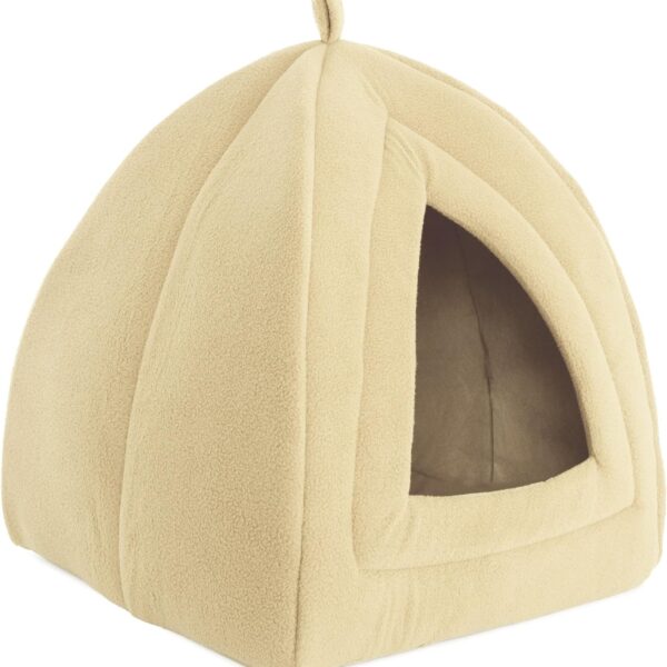 Cat House - Indoor Bed with Removable Foam Cushion - Pet Tent for Puppies, Rabbits, Guinea Pigs, Hedgehogs, and Other Small Animals by (Tan)