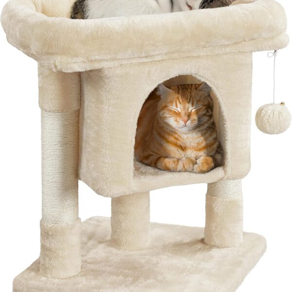 23.5in Cat Tree Tower, Cat Condo with Sisal-Covered Scratching Posts, Cat House Activity Center Furniture for Kittens, Cats and Pets - Beige