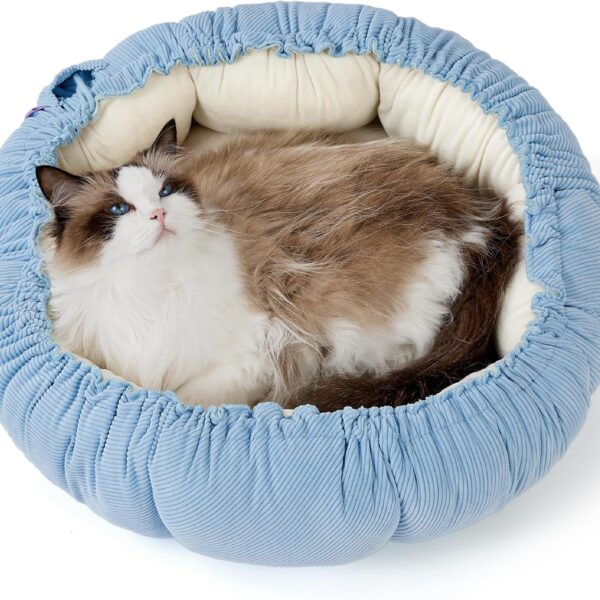 Cat Beds for Indoor Cats - Washable Cute Cat Beds with Versatile Dual-Use Design, Reversible Donut Pet Bed for Puppy and Kitten, 21x21x7 Inches
